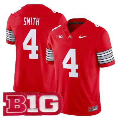Jeremiah Smith Ohio State Buckeyes Football Scarlet Heritage Stripe Limited Jersey w/ B1G Patch - All Stitched