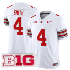 Jeremiah Smith Ohio State Buckeyes Football White Heritage Stripe Limited Jersey w/ B1G Patch - All Stitched