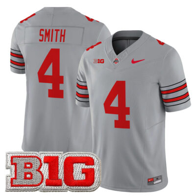 Jeremiah Smith Ohio State Buckeyes Football Grey Heritage Stripe Limited Jersey w/ B1G Patch - All Stitched