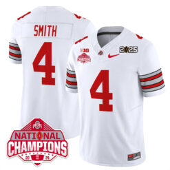 Jeremiah Smith Ohio State Buckeyes Football CFP National Champions White Heritage Stripe Limited Jersey - All Stitched