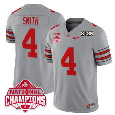 Jeremiah Smith Ohio State Buckeyes Football CFP National Champions Grey Heritage Stripe Limited Jersey - All Stitched