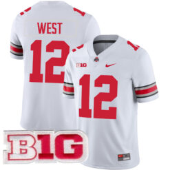 Bryce West Ohio State Buckeyes Football White Game Jersey w/ B1G Patch - All Stitched