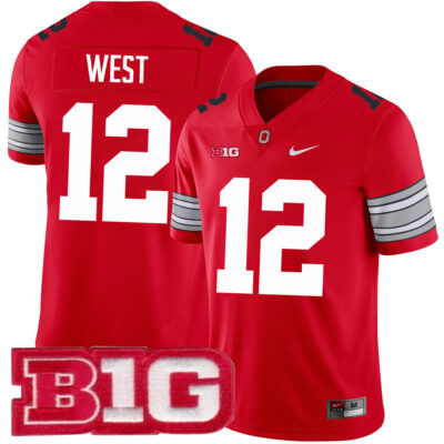 Bryce West Ohio State Buckeyes Football Scarlet Alternate Game Jersey w/ B1G Patch - All Stitched