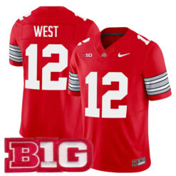 Bryce West Ohio State Buckeyes Football Scarlet Heritage Stripe Limited Jersey w/ B1G Patch - All Stitched