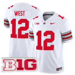 Bryce West Ohio State Buckeyes Football White Heritage Stripe Limited Jersey w/ B1G Patch - All Stitched