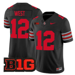 Bryce West Ohio State Buckeyes Football Black Heritage Stripe Limited Jersey w/ B1G Patch - All Stitched