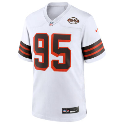 Alternative view of Myles Garrett Cleveland Browns White 1946 Throwback Game Jersey - All Stitched
