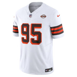 Alternative view of Myles Garrett Cleveland Browns White 1946 Throwback Vapor F.U.S.E Limited Jersey - All Stitched