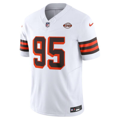 Alternative view of Myles Garrett Cleveland Browns White 1946 Throwback Vapor F.U.S.E Limited Jersey - All Stitched