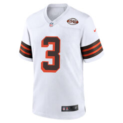 Alternative view of Jerry Jeudy Cleveland Browns White 1946 Throwback Game Jersey - All Stitched