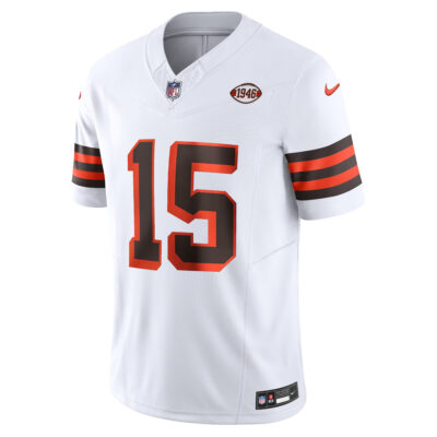 Alternative view of Joe Flacco Cleveland Browns White 1946 Throwback Vapor F.U.S.E Limited Jersey - All Stitched