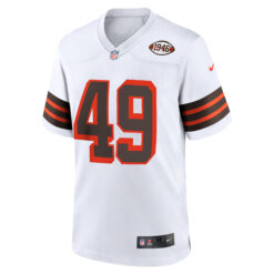 Alternative view of Carson Schwesinger Cleveland Browns White 1946 Throwback Game Jersey - All Stitched