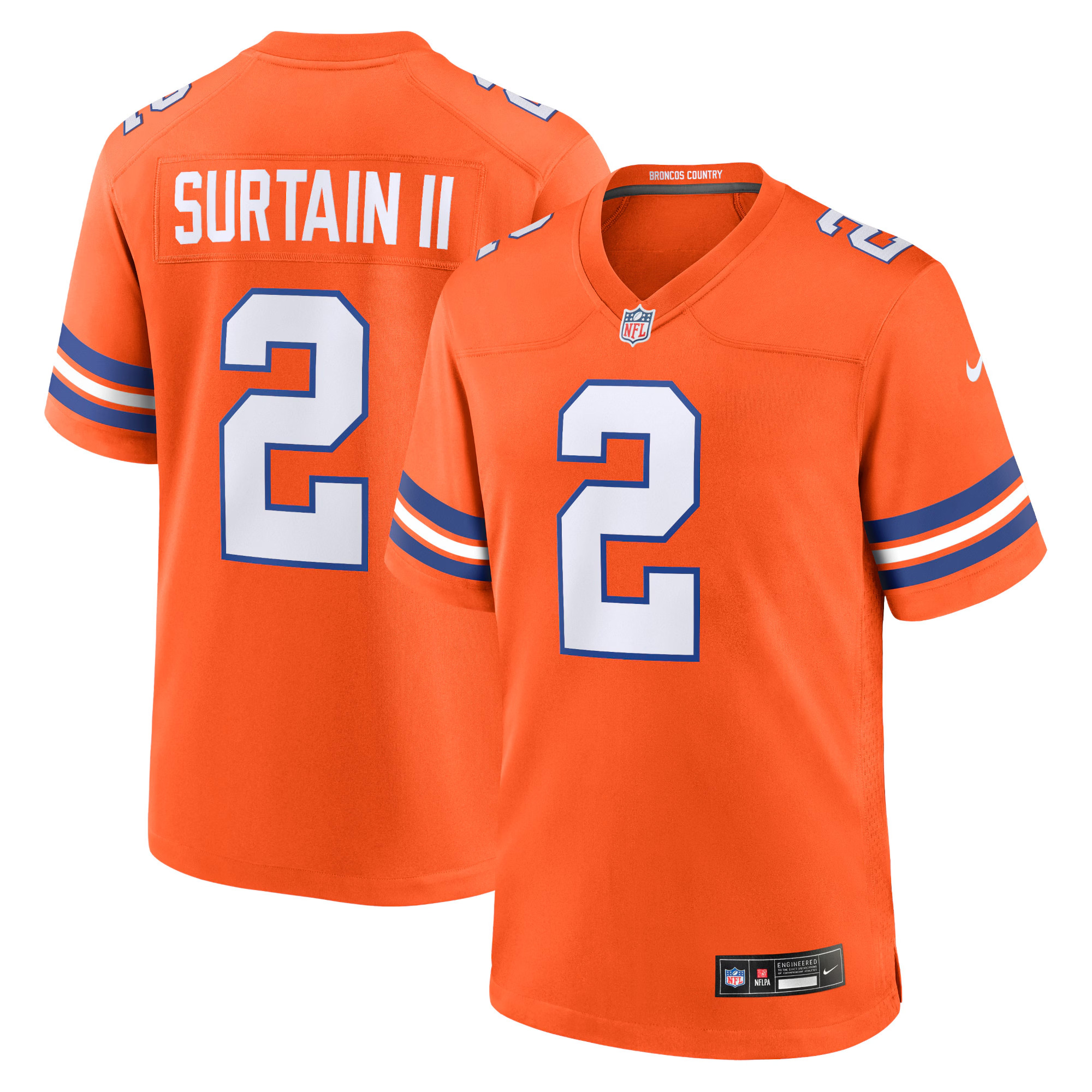 Patrick Surtain II Denver Broncos Orange Mile High Collection 1977 Throwback Game Jersey - All Stitched