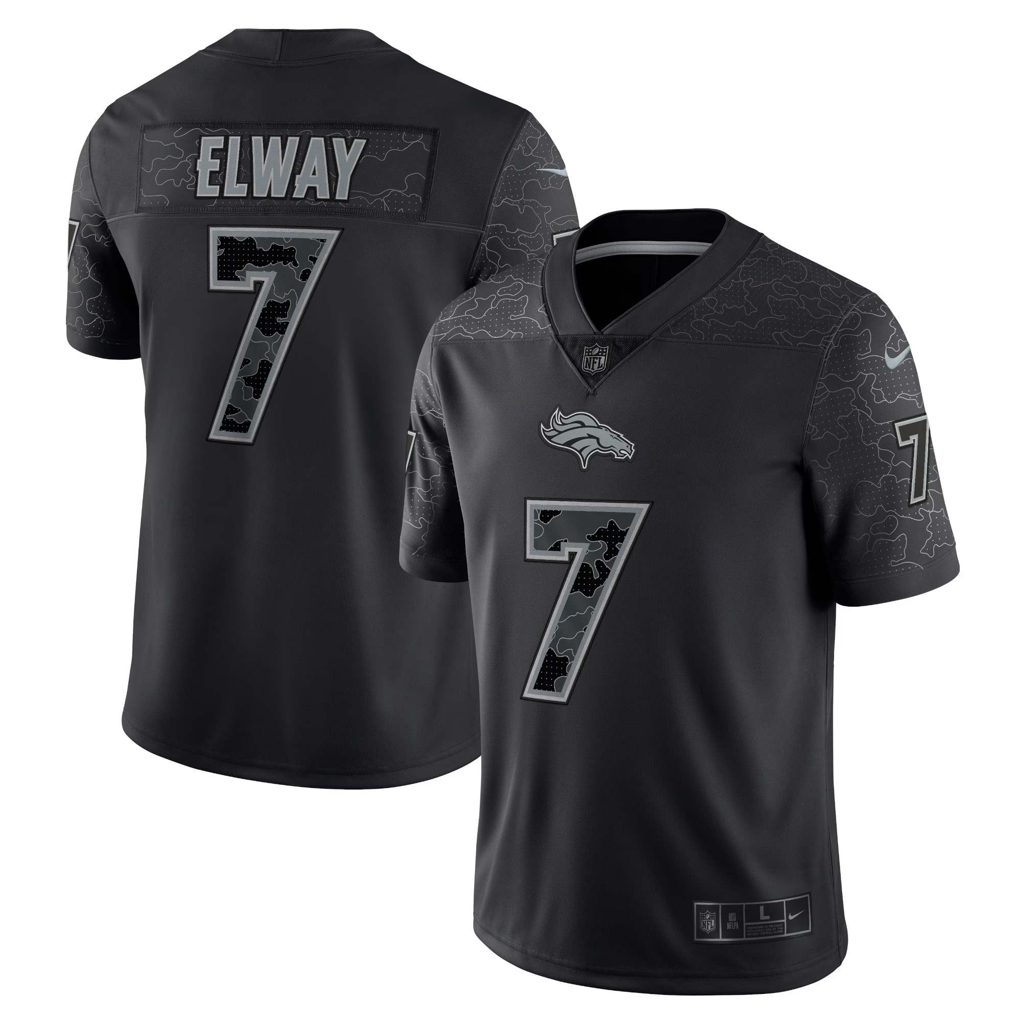 John Elway Denver Broncos Black RFLCTV Limited Jersey - All Stitched
