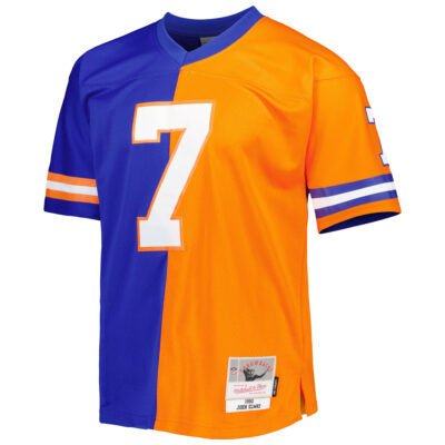 Alternative view of John Elway Denver Broncos Royal Orange Split Throwback Jersey - All Stitched