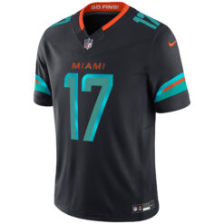 Alternative view of Jaylen Waddle Miami Dolphins Pitch Blue 2025 Rivalries Collection Limited Jersey - All Stitched