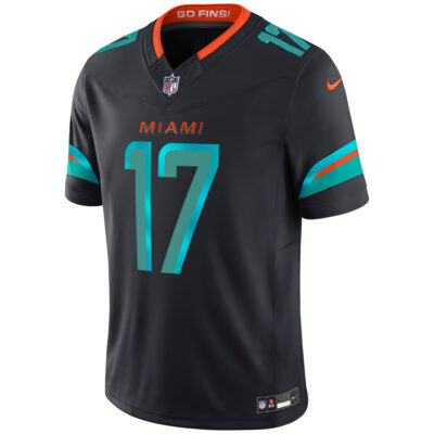 Alternative view of Jaylen Waddle Miami Dolphins Pitch Blue 2025 Rivalries Collection Limited Jersey - All Stitched