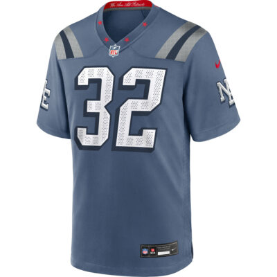 Alternative view of TreVeyon Henderson New England Patriots Storm Blue 2025 Rivalries Collection Game Jersey - All Stitched