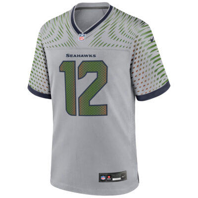 Alternative view of 12th Fan Seattle Seahawks Wolf Grey 2025 Rivalries Collection Game Jersey - All Stitched