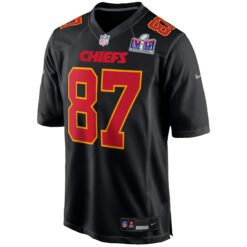 Alternative view of Travis Kelce Kansas City Chiefs Black Super Bowl LVIII Fashion Game Jersey - All Stitched