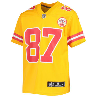 Alternative view of Travis Kelce Kansas City Chiefs Gold Inverter Game Jersey - All Stitched