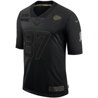 Alternative view of Travis Kelce Kansas City Chiefs Black 2020 Salute To Service Limited Jersey - All Stitched