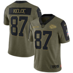 Travis Kelce Kansas City Chiefs Olive 2021 Salute To Service Limited Jersey - All Stitched