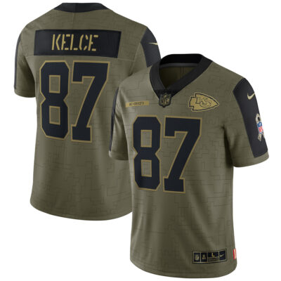 Travis Kelce Kansas City Chiefs Olive 2021 Salute To Service Limited Jersey - All Stitched
