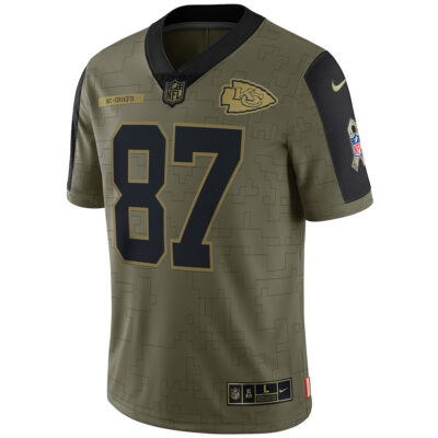 Alternative view of Travis Kelce Kansas City Chiefs Olive 2021 Salute To Service Limited Jersey - All Stitched