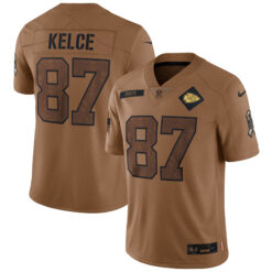 Travis Kelce Kansas City Chiefs Brown 2023 Salute To Service Limited Jersey - All Stitched