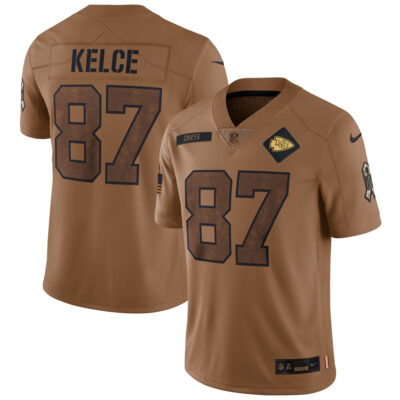 Travis Kelce Kansas City Chiefs Brown 2023 Salute To Service Limited Jersey - All Stitched
