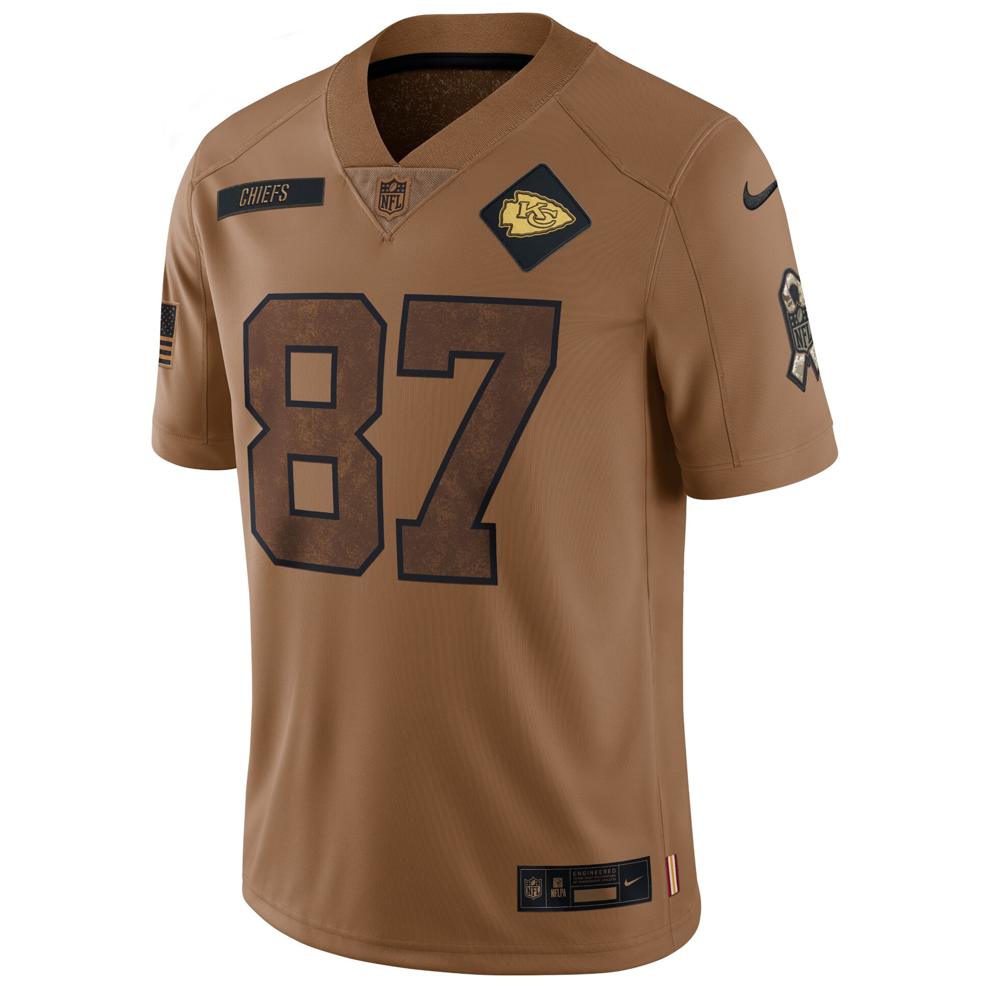 Travis Kelce Kansas City Chiefs Brown 2023 Salute To Service Limited Jersey - All Stitched - Image 2