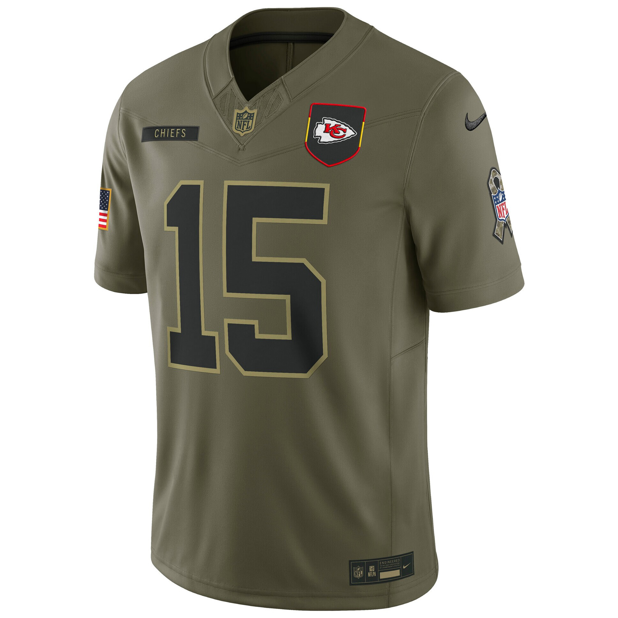 Patrick Mahomes Kansas City Chiefs Olive 2025 Salute To Service Limited Jersey - All Stitched - Image 2