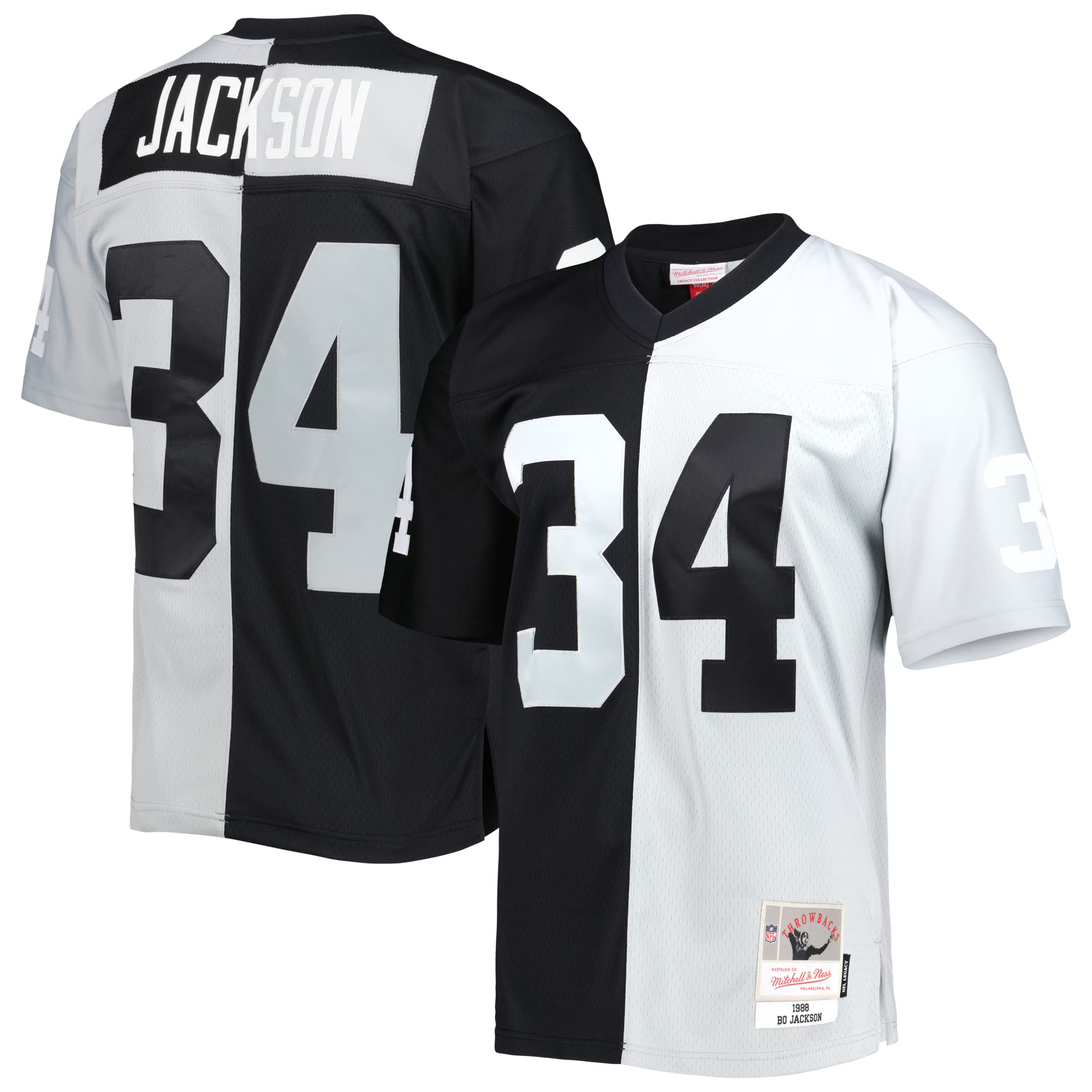Bo Jackson Las Vegas Raiders Black Silver 1988 Split Legacy Jersey - All Stitched