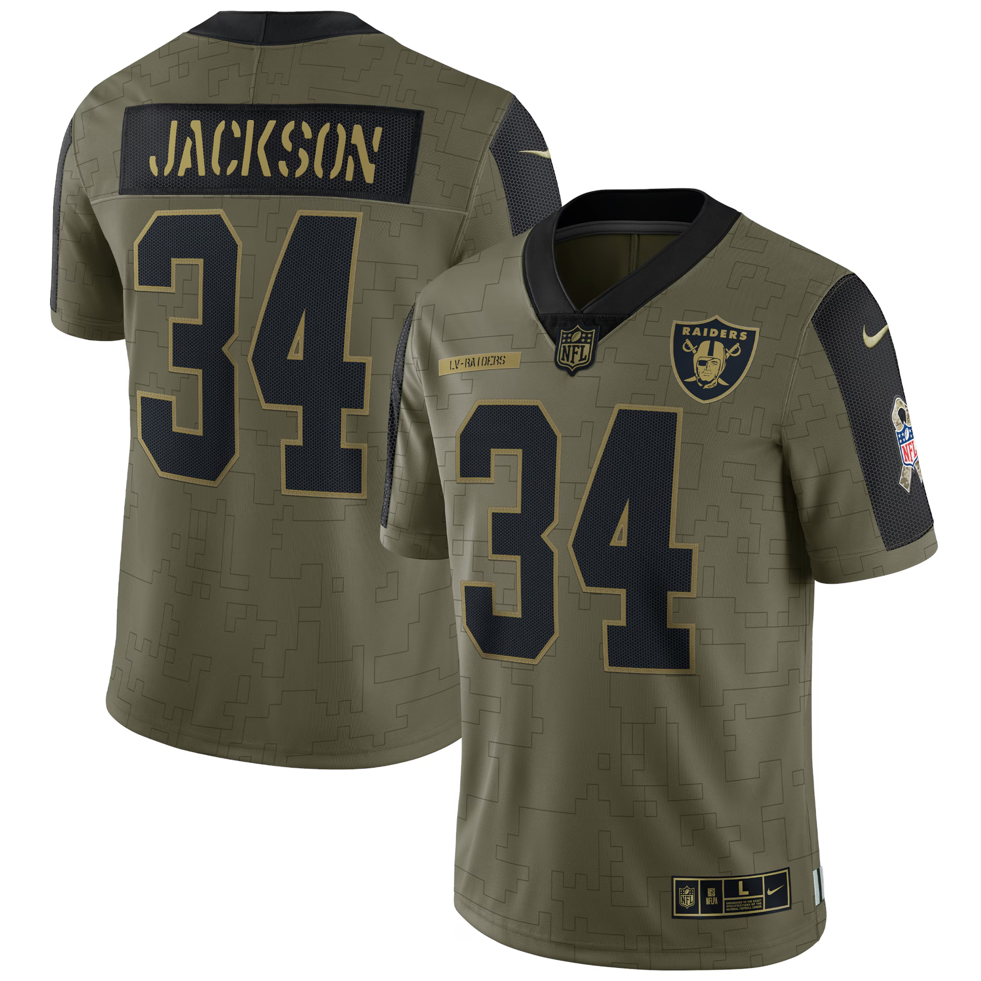 Bo Jackson Las Vegas Raiders Olive 2021 Salute To Service Limited Jersey - All Stitched