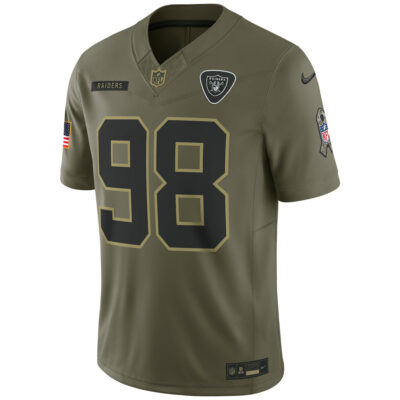 Alternative view of Maxx Crosby Las Vegas Raiders Olive 2025 Salute To Service Limited Jersey - All Stitched