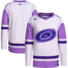 Carolina Hurricanes White Purple Hockey Fights Cancer Jersey - All Stitched