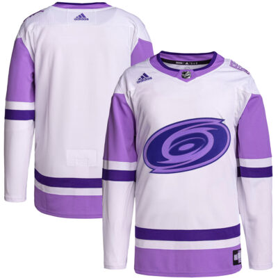 Carolina Hurricanes White Purple Hockey Fights Cancer Jersey - All Stitched
