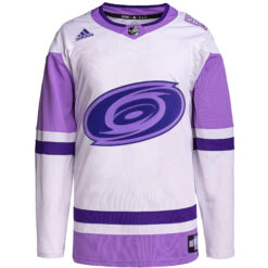 Alternative view of Carolina Hurricanes White Purple Hockey Fights Cancer Jersey - All Stitched