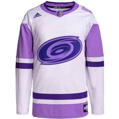Alternative view of Carolina Hurricanes White Purple Hockey Fights Cancer Jersey - All Stitched