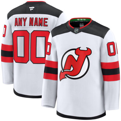 Custom New Jersey Devils White Away Premium Jersey - All Stitched