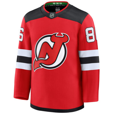 Alternative view of Jack Hughes New Jersey Devils Red Home Premium Jersey - All Stitched