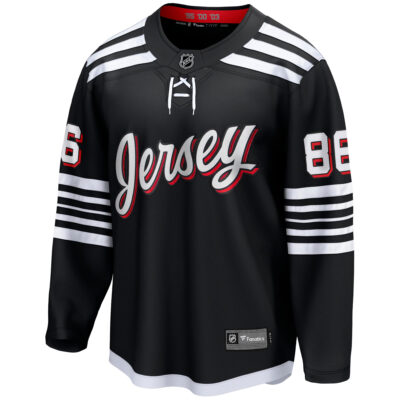 Alternative view of Jack Hughes New Jersey Devils Black Alternate Premium Jersey - All Stitched
