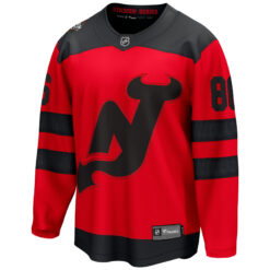 Alternative view of Jack Hughes New Jersey Devils Red 2024 NHL Stadium Series Jersey - All Stitched