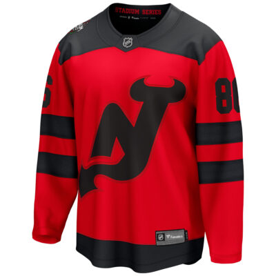 Alternative view of Jack Hughes New Jersey Devils Red 2024 NHL Stadium Series Jersey - All Stitched
