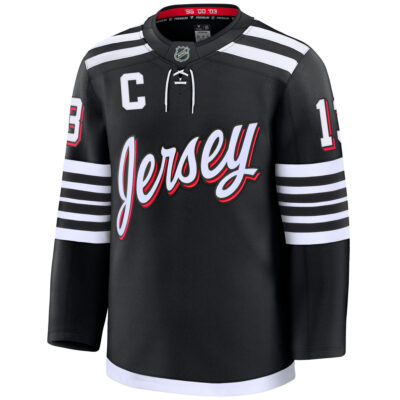 Alternative view of Nico Hischier New Jersey Devils Black Alternate Premium Jersey - All Stitched