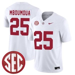 Steve Mboumoua Alabama Crimson Tide Football White Jersey w/ SEC Patch - All Stitched