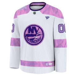 Alternative view of Custom New York Islanders White Hockey Fights Cancer Jersey - All Stitched