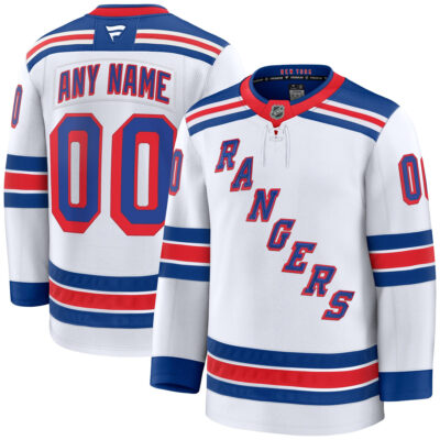 Custom New York Rangers White Away Premium Jersey - All Stitched