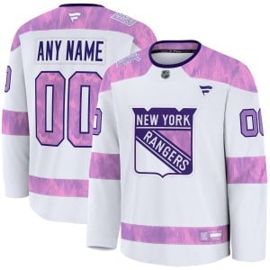 Custom New York Rangers White 2024 Hockey Fights Cancer Jersey - All Stitched